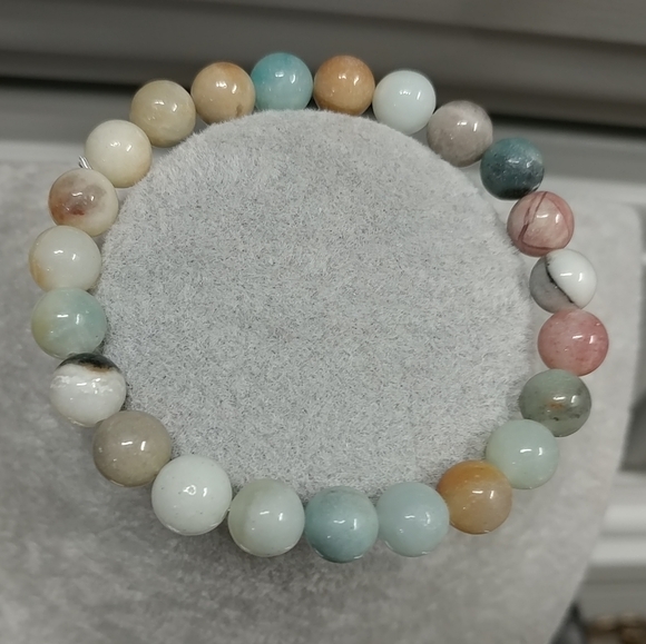 8mm Amazonite Beaded Stretch Bracelet Natural Amazonite Gemstone 8mm Bead - Picture 4 of 6